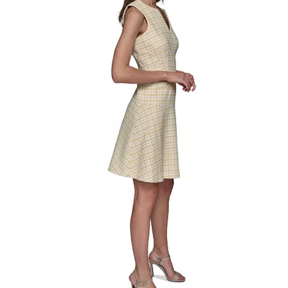 Karl Lagerfeld Elegant Yellow Checkered Sleeveless Dress - Picture 3 of 9